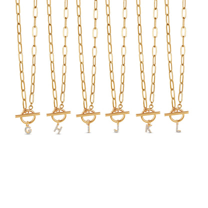 Stone Initial Toggle Necklace - Gold Tone