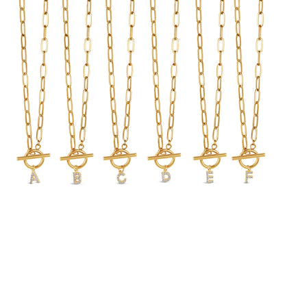 Stone Initial Toggle Necklace - Gold Tone