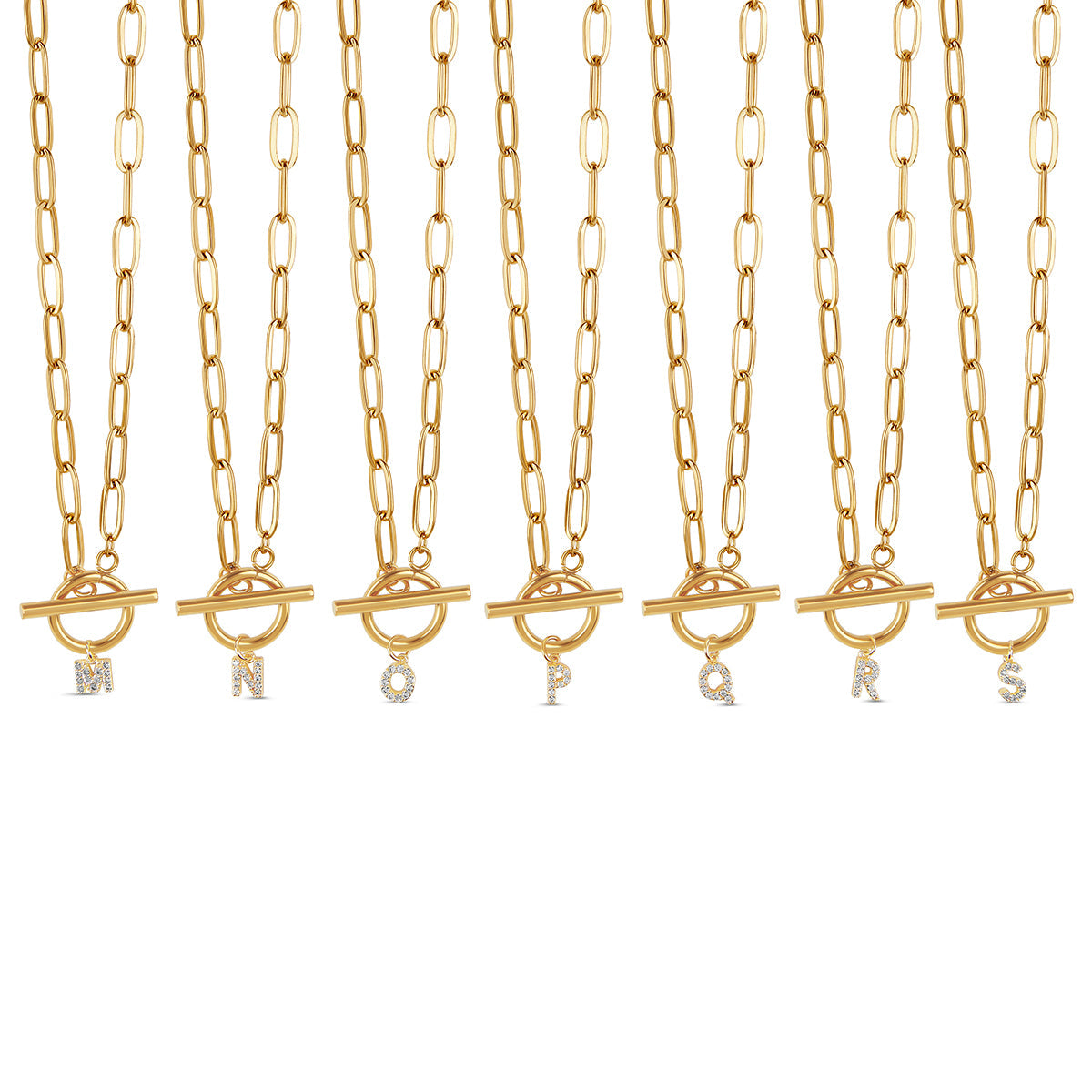 Stone Initial Toggle Necklace - Gold Tone