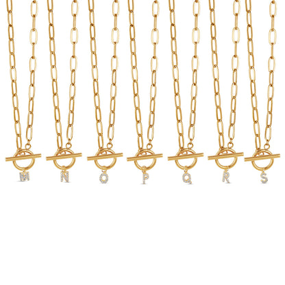 Stone Initial Toggle Necklace - Gold Tone