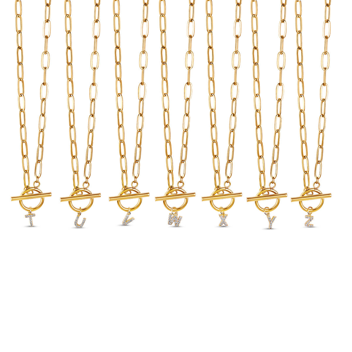 Stone Initial Toggle Necklace - Gold Tone