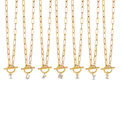 Stone Initial Toggle Necklace - Gold Tone