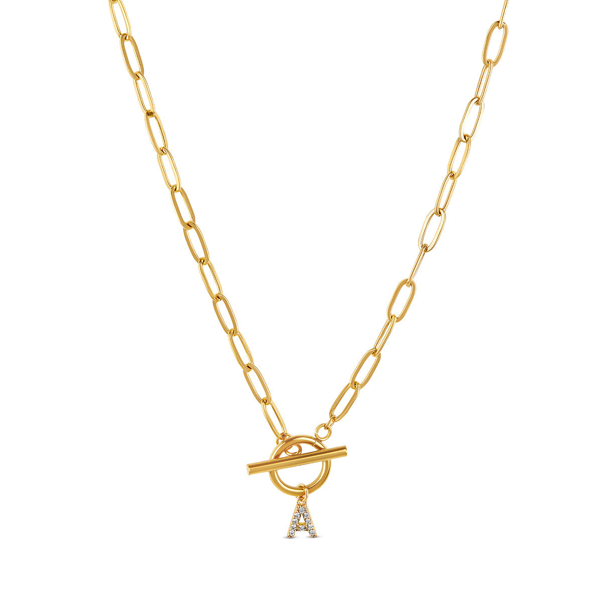 Stone Initial Toggle Necklace - Gold Tone