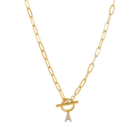 Stone Initial Toggle Necklace - Gold Tone