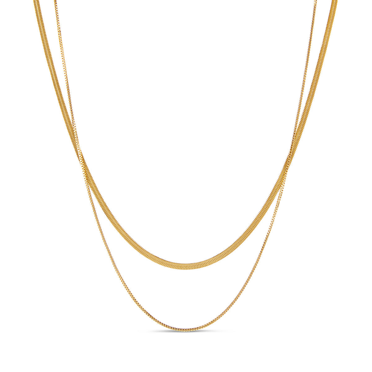 Snake Double Chain Necklace - Gold Tone