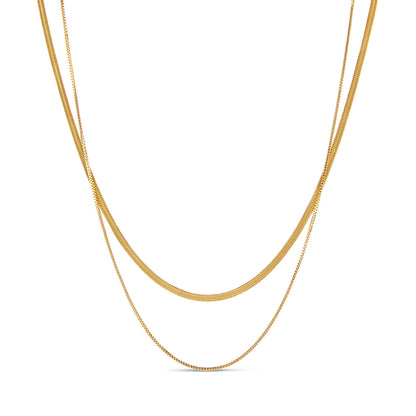 Snake Double Chain Necklace - Gold Tone