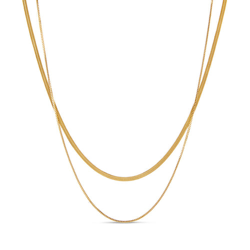 Snake Double Chain Necklace - Gold Tone