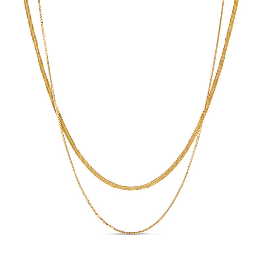 Snake Double Chain Necklace - Gold Tone