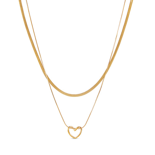 Woven Heart Layered Necklace - Gold Tone