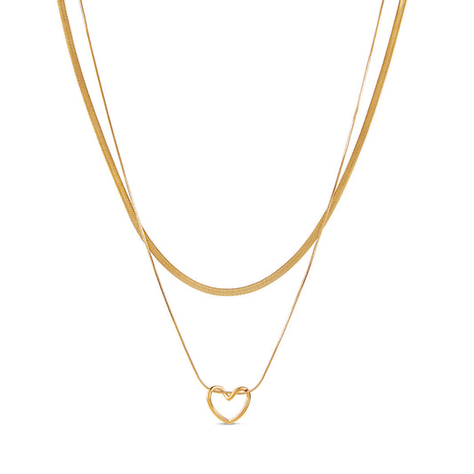 Woven Heart Layered Necklace - Gold Tone