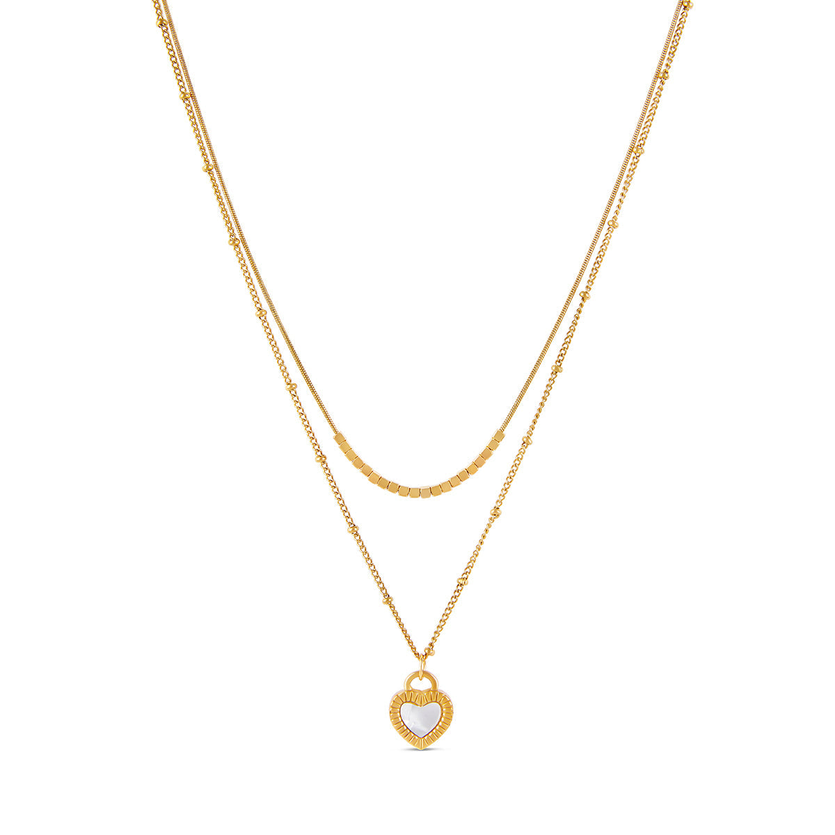 Marble Heart Layered Necklace - Gold Tone