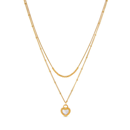 Marble Heart Layered Necklace - Gold Tone