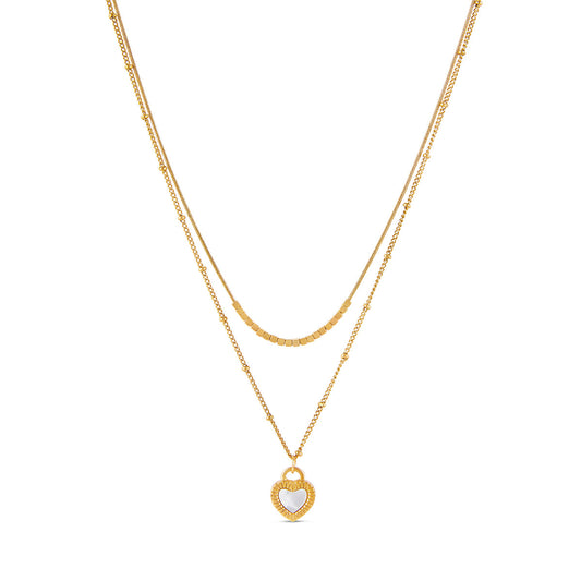 Marble Heart Layered Necklace - Gold Tone