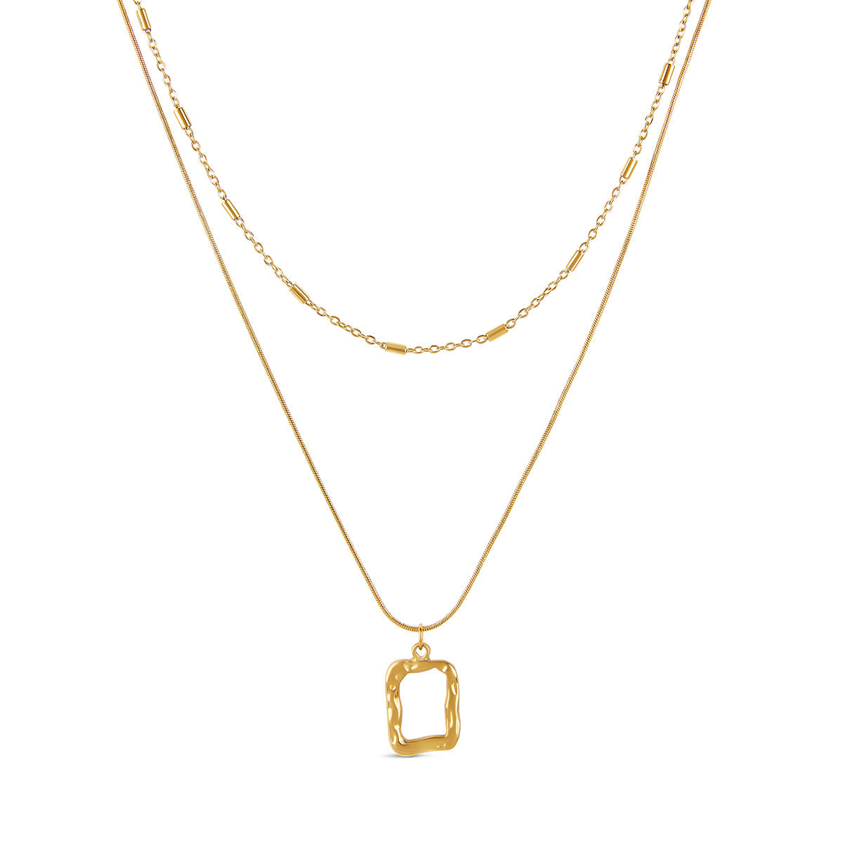 Sculpture Pendant Layered Necklace - Gold Tone