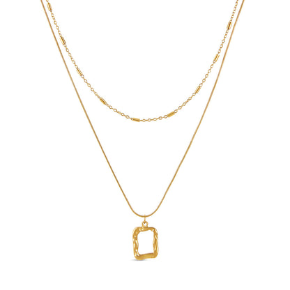 Sculpture Pendant Layered Necklace - Gold Tone