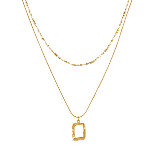 Sculpture Pendant Layered Necklace - Gold Tone