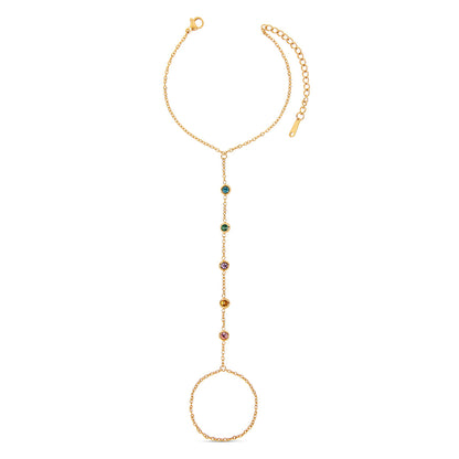 Multi Colour Stone Hand Chain - Gold Tone