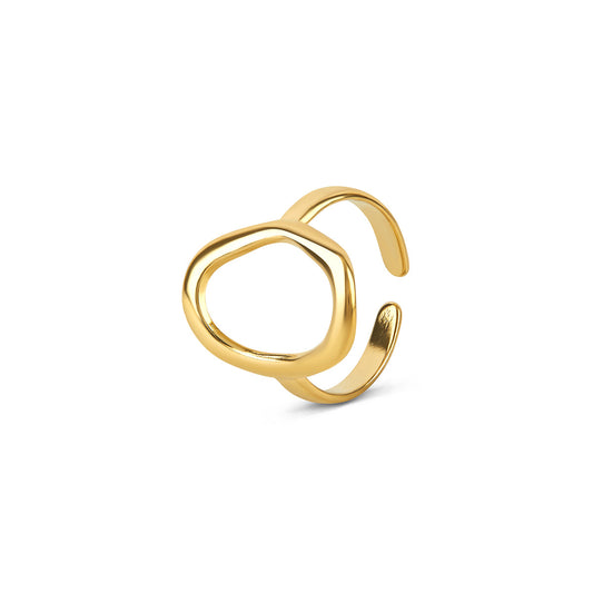 Abstract Oval Adjustable Ring - Gold Tone