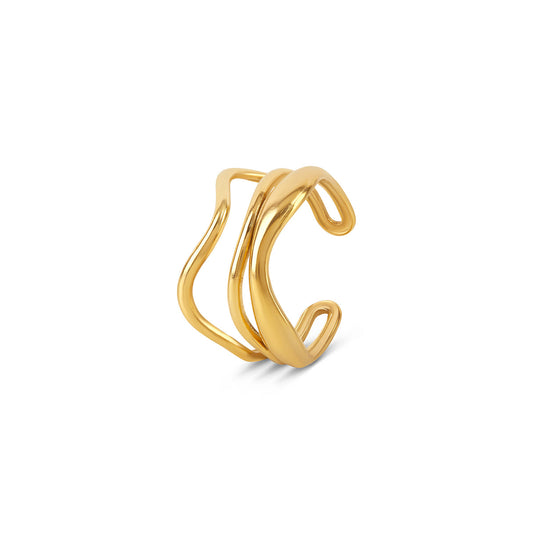 Layered Sculpture Adjustable Ring - Gold Tone