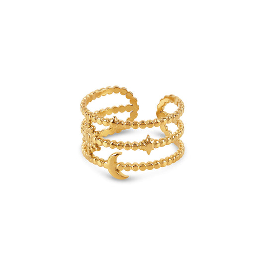 Starlit Lines Adjustable Ring - Gold Tone