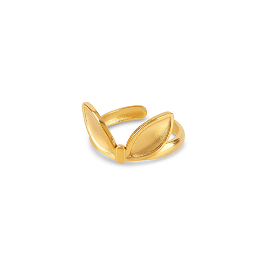 Lush Leaf Adjustable Ring - Gold Tone