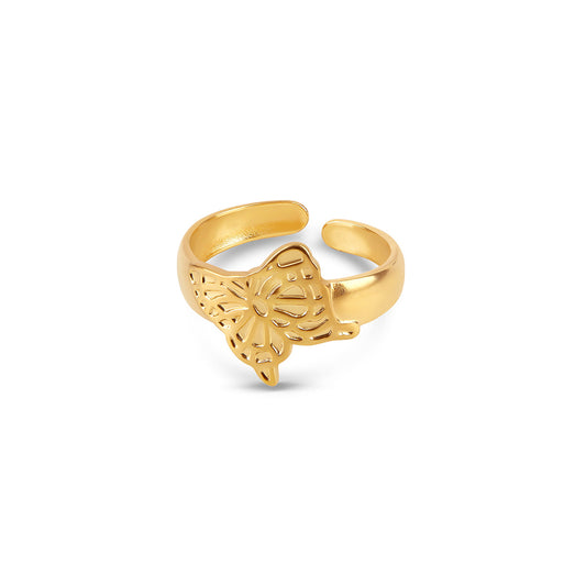 Flora Crest Adjustable Ring - Gold Tone
