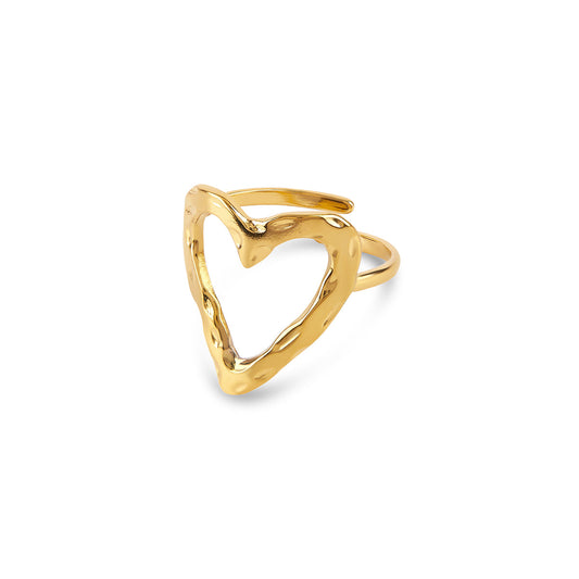 Crafted Heart Adjustable Ring - Gold Tone