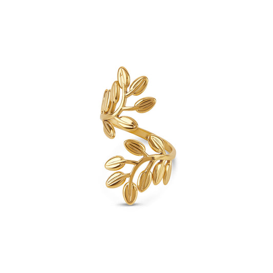 Olive Twist Adjustable Ring - Gold Tone