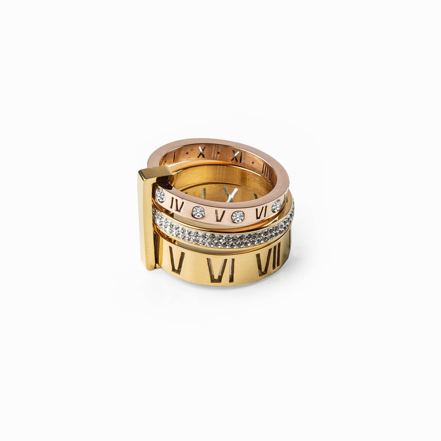 Triple Stack Stone Ring - Gold Tone