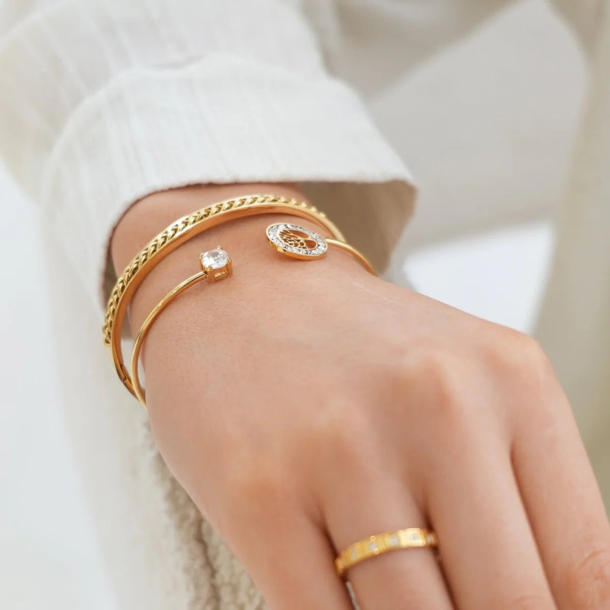 Tree of Life Stone Bangle Bracelet - Gold