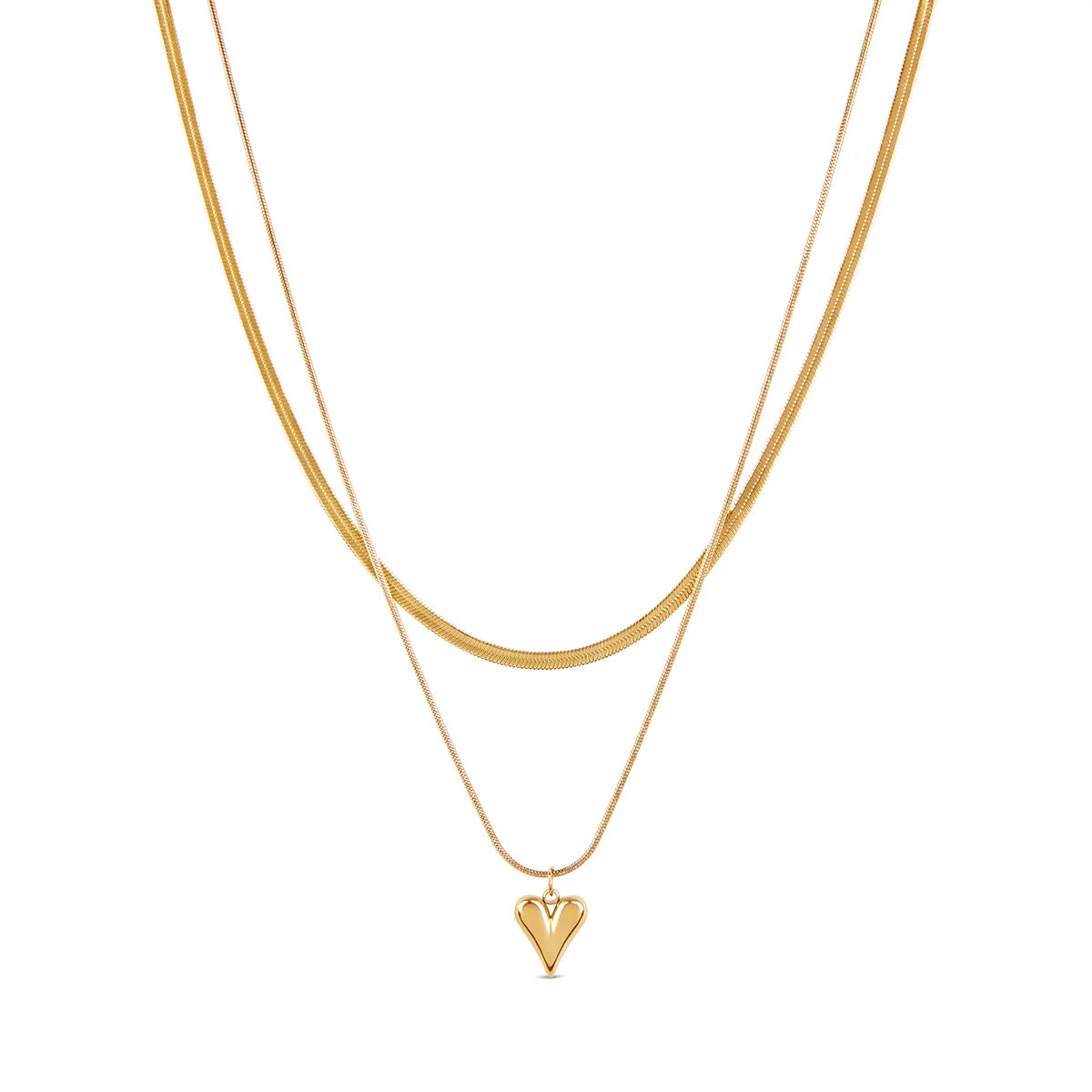 Sculpted Heart Layered Necklace - Gold