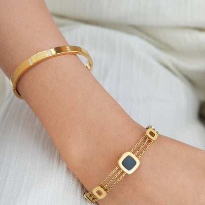 Linear Stone Bangle Bracelet - Gold Tone