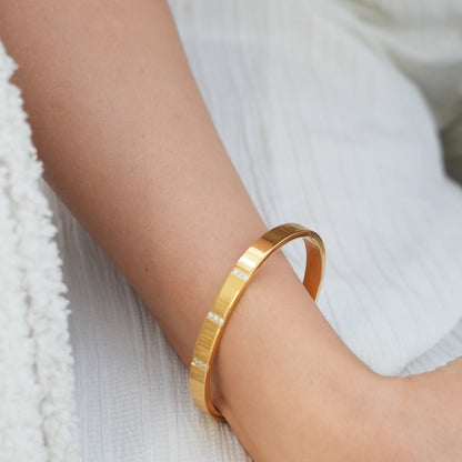 Linear Stone Bangle Bracelet - Gold Tone