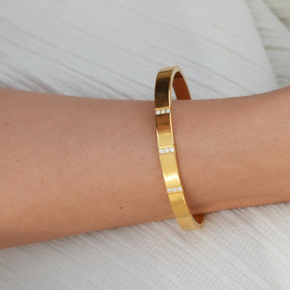 Linear Stone Bangle Bracelet - Gold Tone