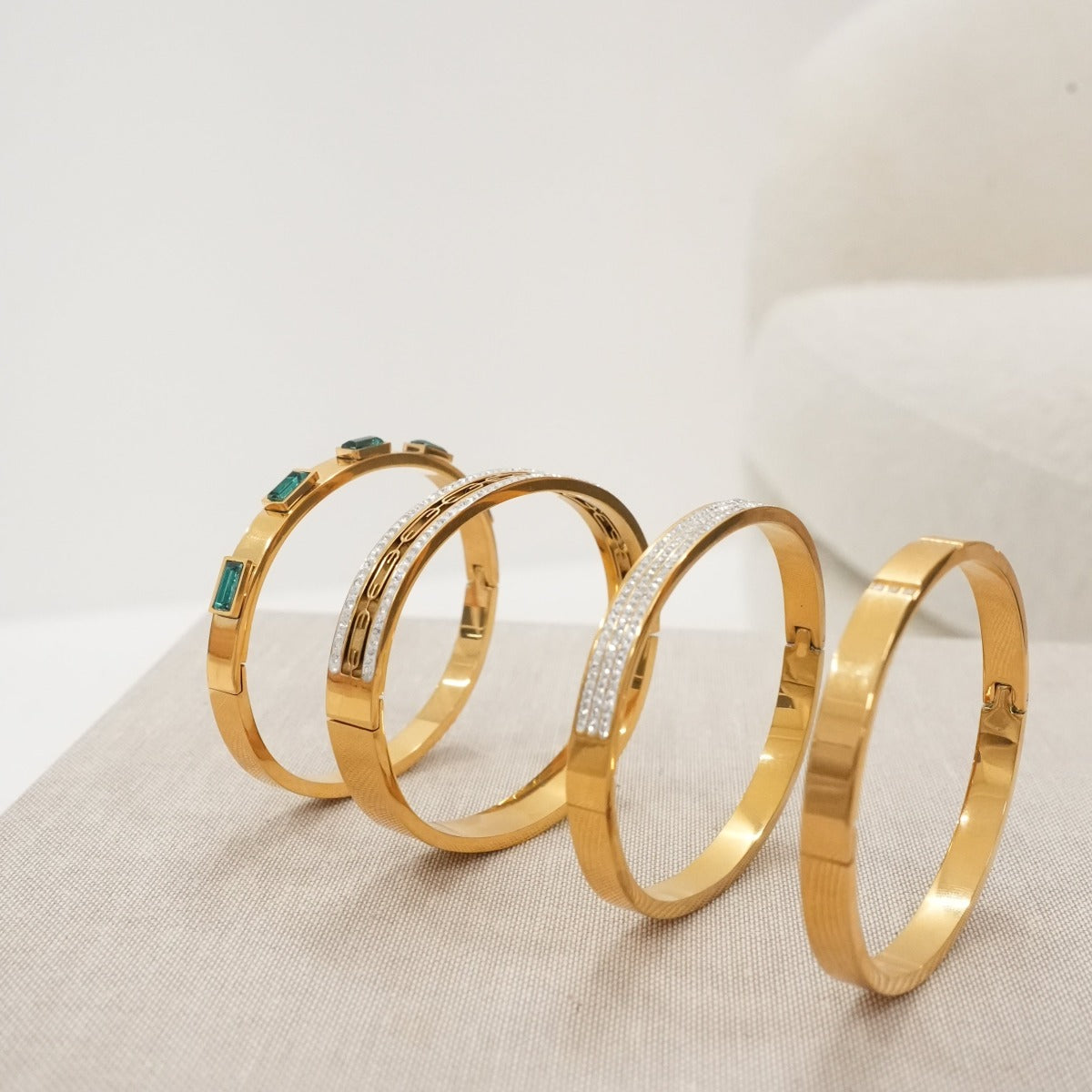 Ivy Stone Bangle Bracelet - Gold Tone