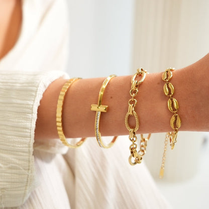 Sicily Link Chain Textured Bracelet - Gold Tone