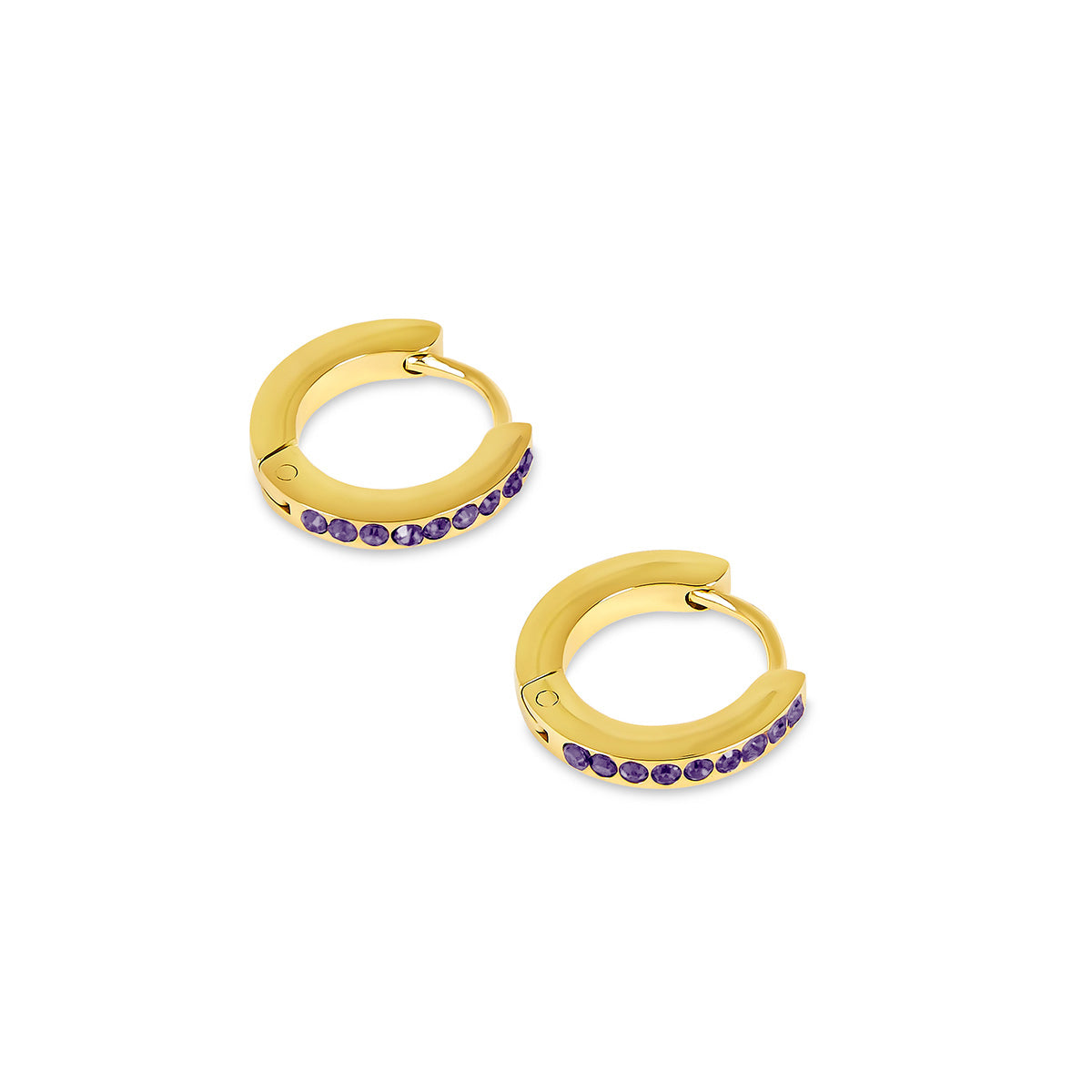 Birthstone Huggie Hoop Earrings - Gold Tone (Select Your Birthstone!)
