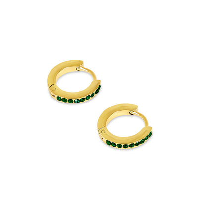 Birthstone Huggie Hoop Earrings - Gold Tone (Select Your Birthstone!)