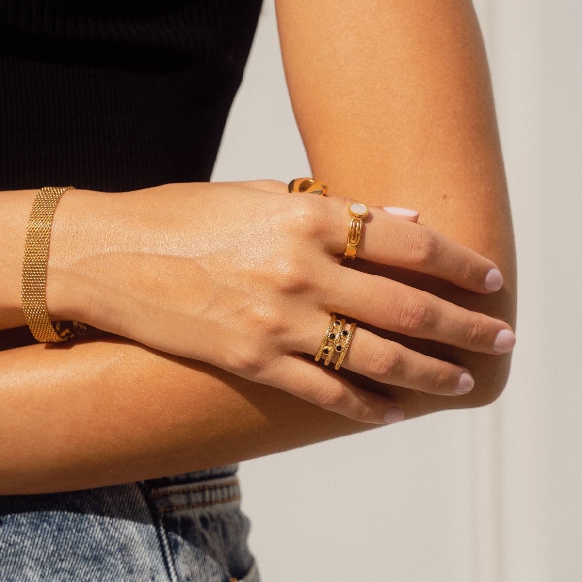 Melina Adjustable Multi-Layer Ring - Gold Tone