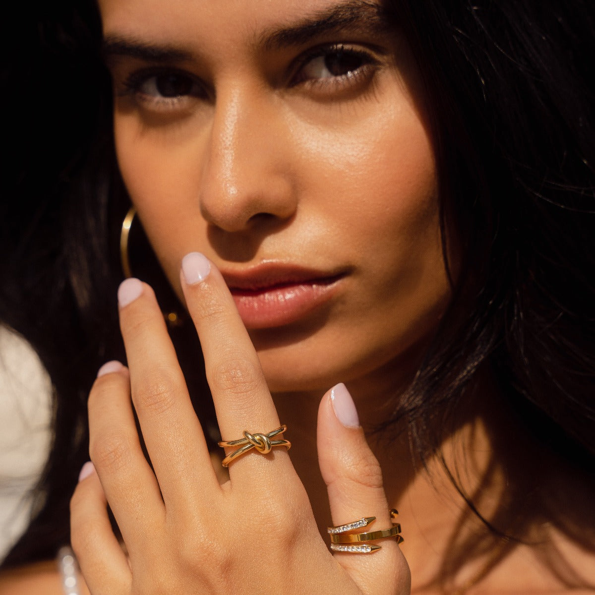 Four Point Nail Stone Ring - Gold Tone
