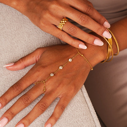Stone Hand Chain - Gold Tone