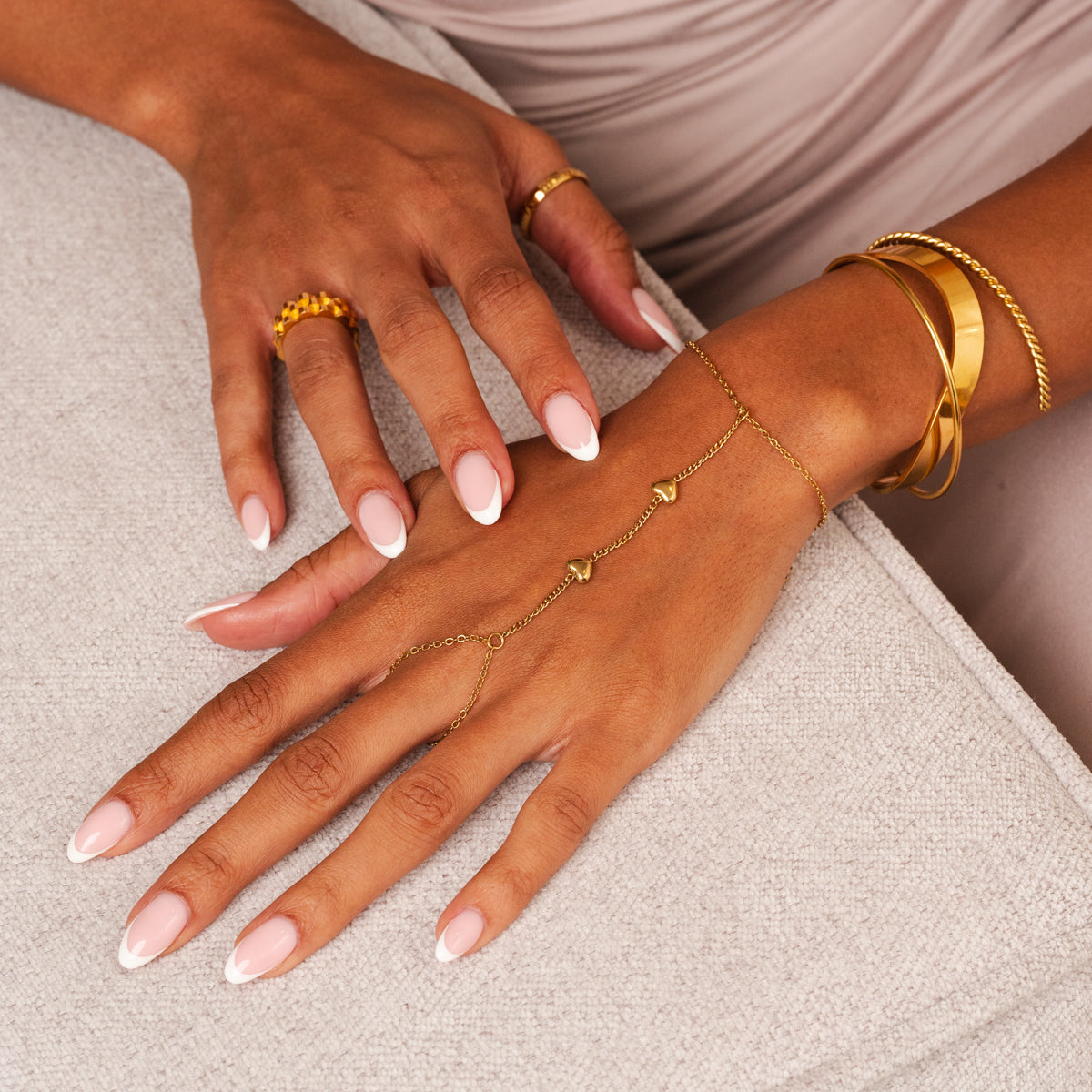 Hearts Hand Chain - Gold Tone