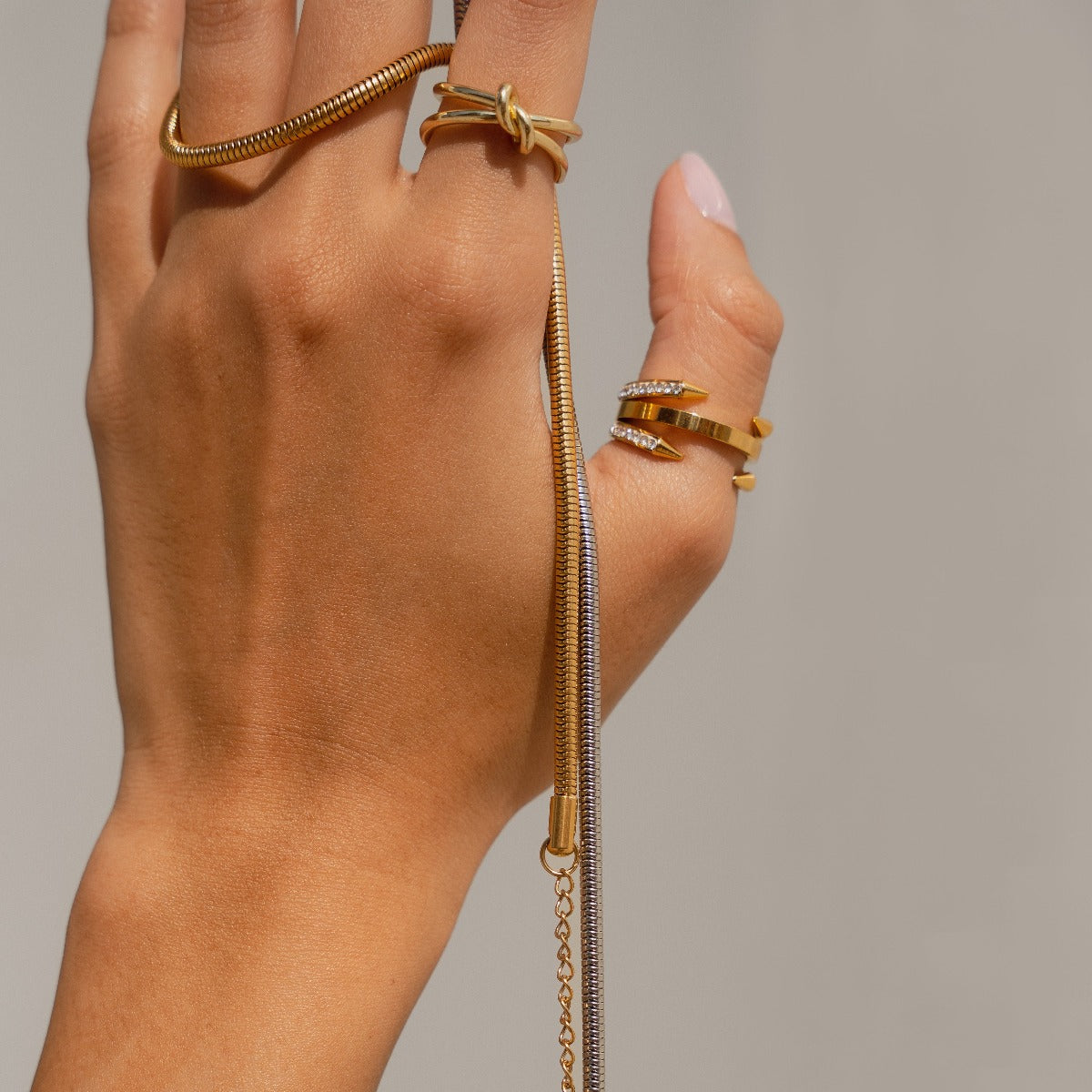 Four Point Nail Stone Ring - Gold Tone