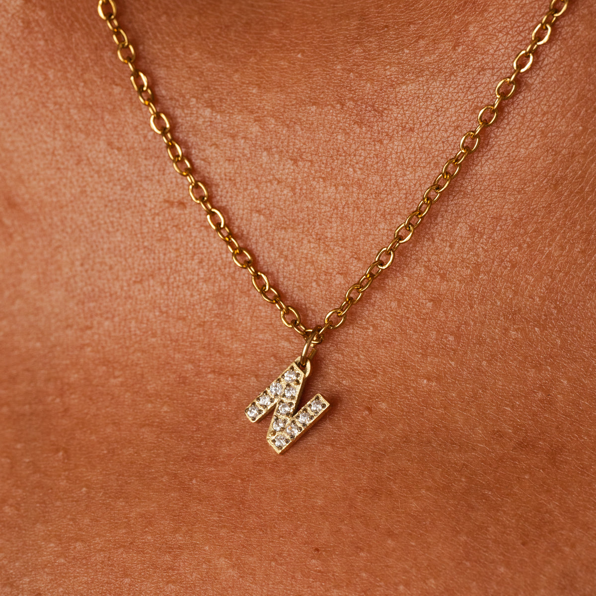Stone Initial Necklace - Gold Tone