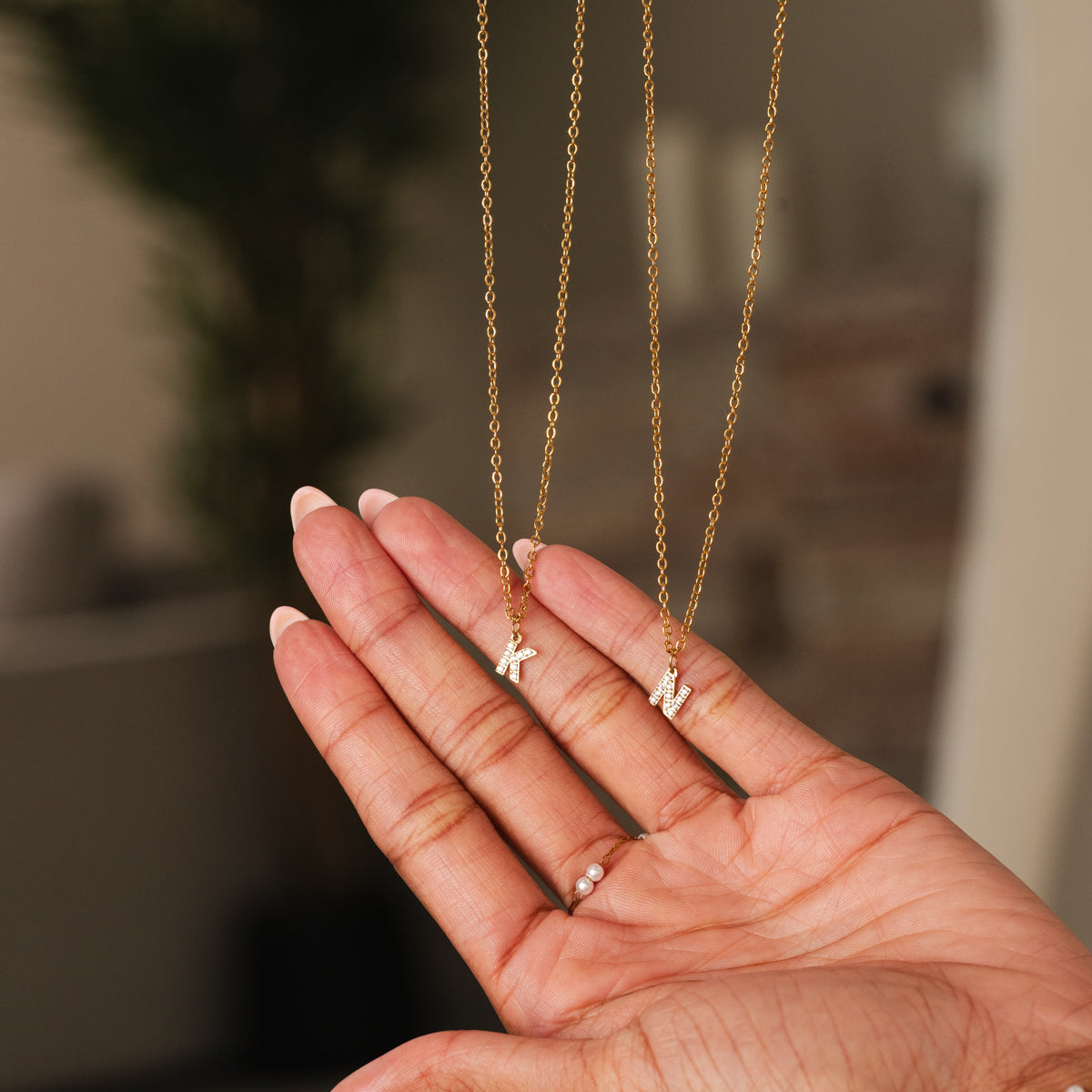 Stone Initial Necklace - Gold Tone