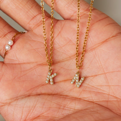 Stone Initial Necklace - Gold Tone
