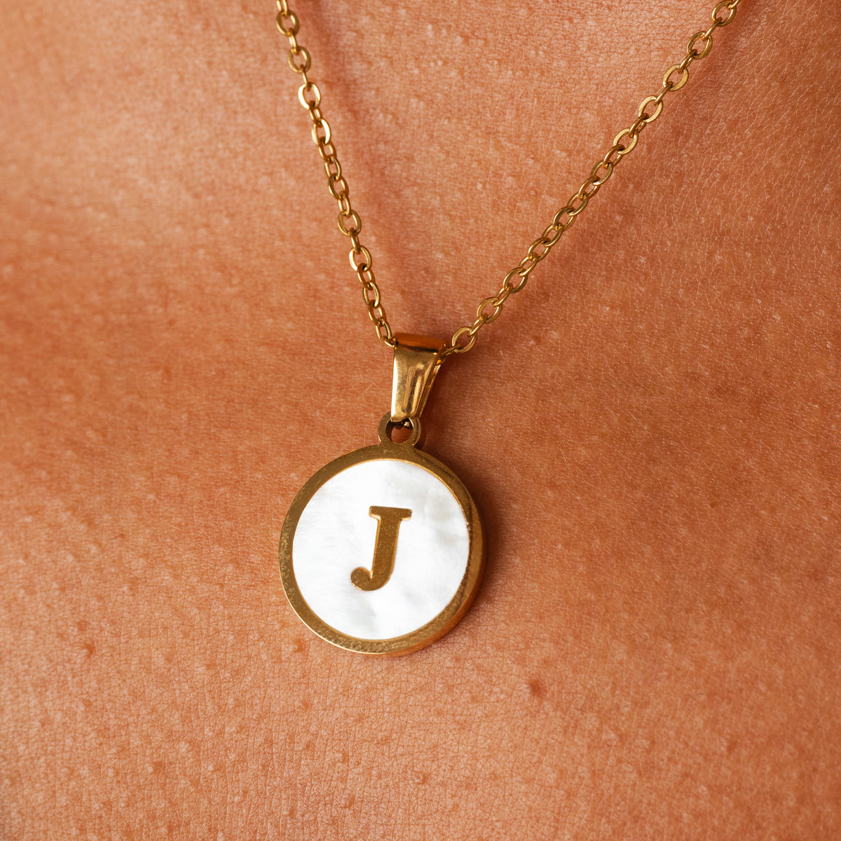 Marble Initial Necklace - Gold Tone