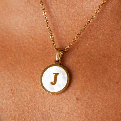 Marble Initial Necklace - Gold Tone