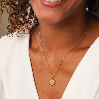 Hex Initial Necklace - Gold Tone