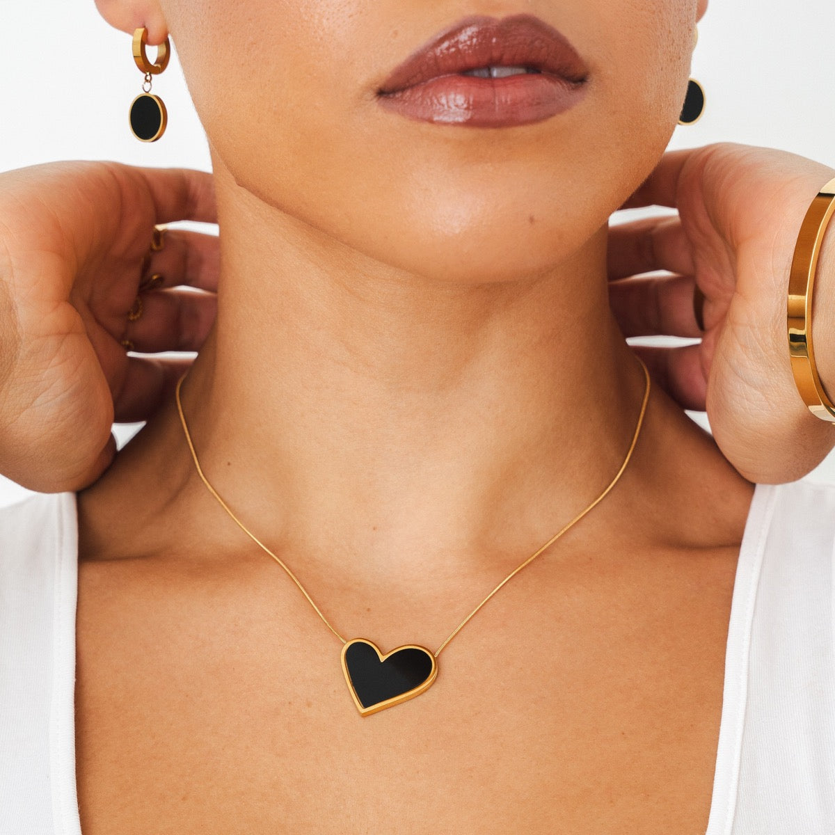 Marble Heart Pendant Necklace - Gold Tone/Black